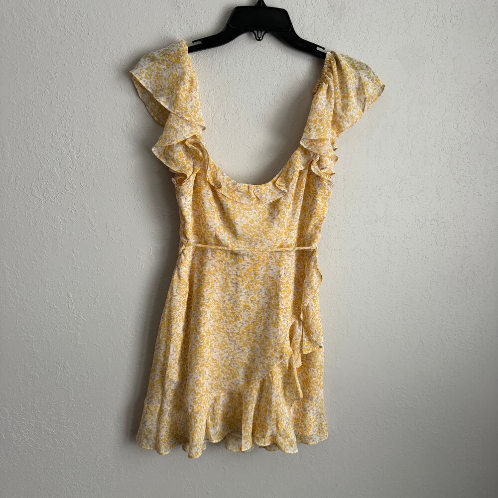 Hello Molly Thinkin About You Yellow Floral Ruffle Tie Waist Mini Dress Women XS